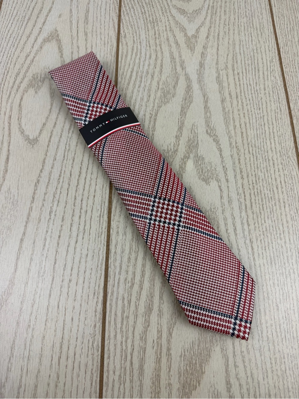 848 Tommy Hilfiger Tie Red Blue Plaid 400 TL21100242 Silk Poly Blend $69.50
